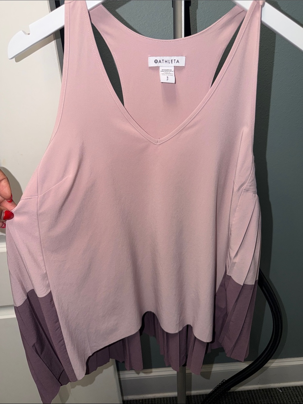 Athleta Blush Pink V-Neck Layered Tank with Plum Panels